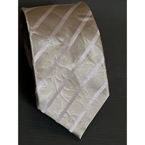 LANVIN Paris Luxury Necktie SILK Designer Diagonal Stripe 3D Gray‎ Silver Purple